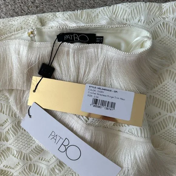 NWT PatBO White Crochet Strapless Fringe Trim Maxi Size 2 - Picture 6 of 8